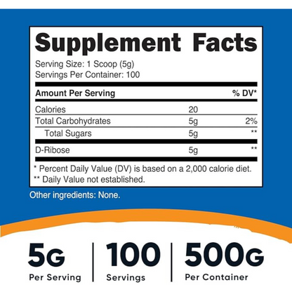 Nutricost D-Ribose Powder - Pure and Convenient Dietary Supplement - 5000mg Per Serving (500 Grams)