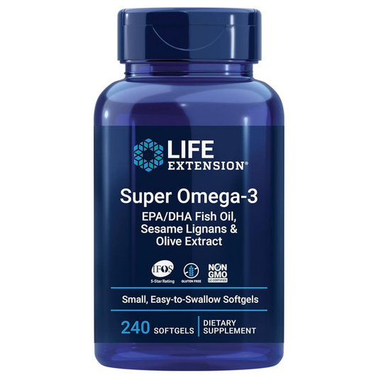 Life Extension Super Omega-3 EPA; DHA Fish Oil with Sesame Lignans & Olive Extract, 240 Softgels