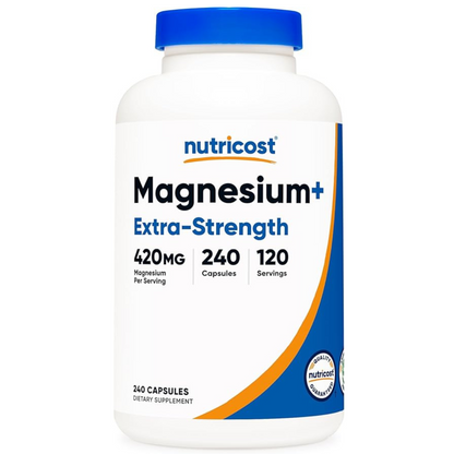 Nutricost Magnesium+ Extra Strength 420mg - Non-GMO, Gluten Free, Vegan Friendly - 240 Capsules (120 Servings)