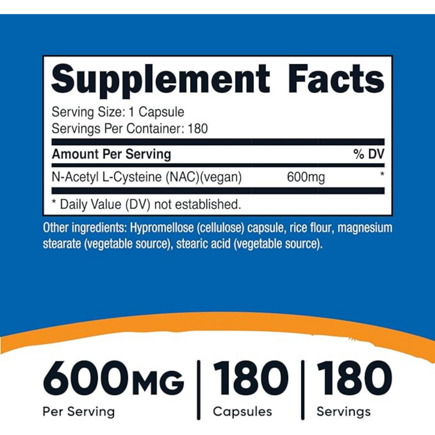 Nutricost N-Acetyl L-Cysteine (NAC) 600mg; 180 Capsules