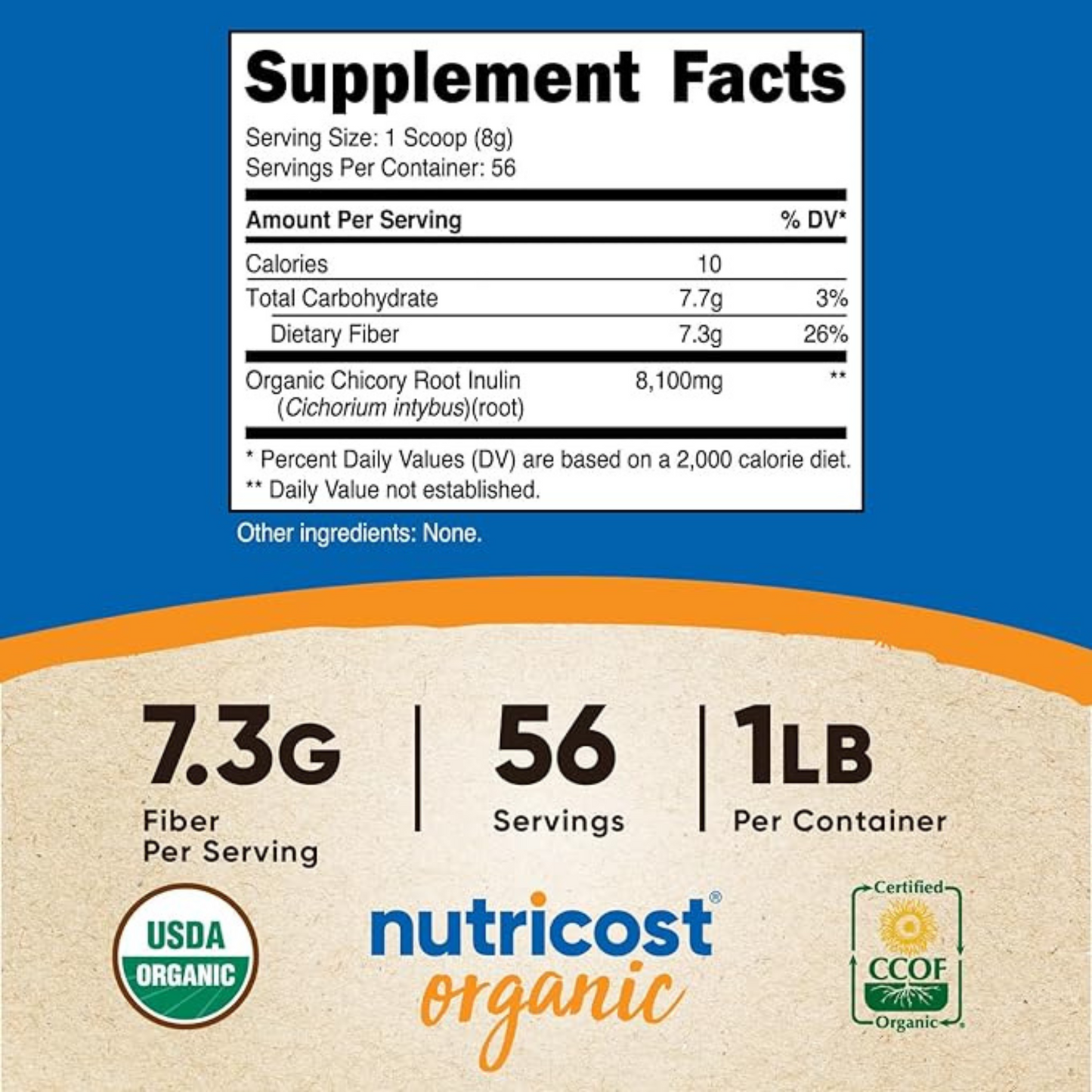 Nutricost Organic Inulin Powder for Digestive and Heart Health - 1 LB