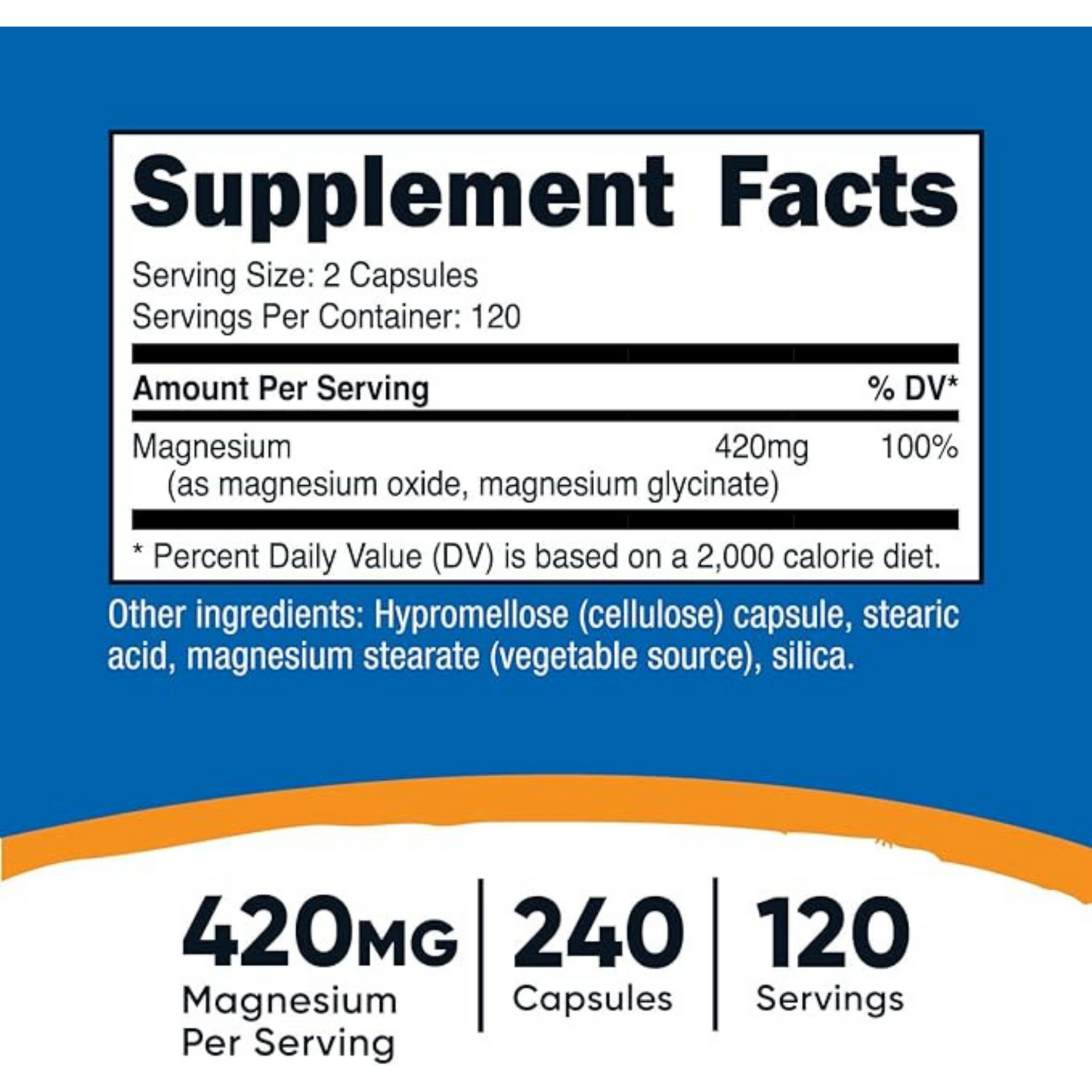 Nutricost Magnesium+ Extra Strength 420mg - Non-GMO, Gluten Free, Vegan Friendly - 240 Capsules (120 Servings)