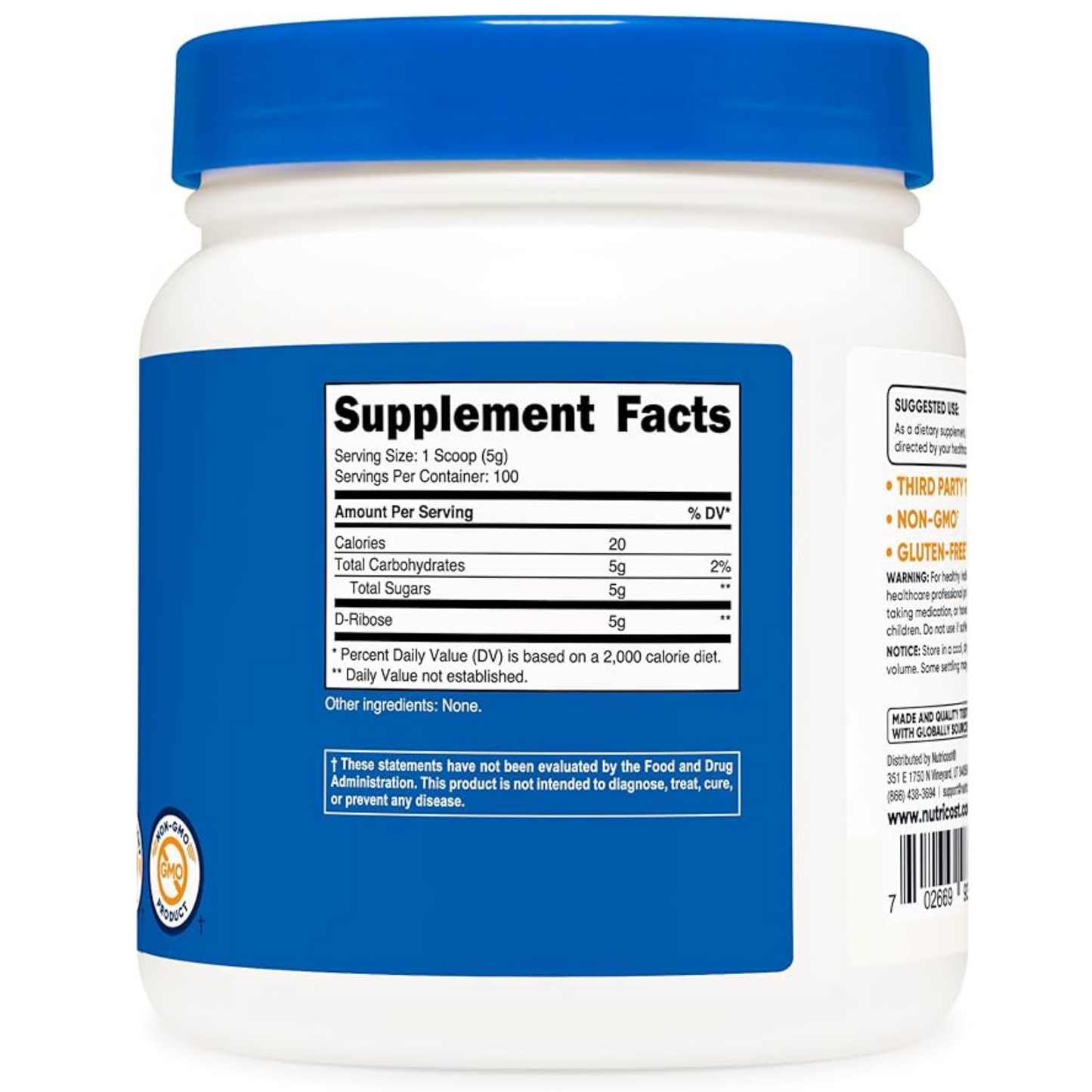 Nutricost D-Ribose Powder - Pure and Convenient Dietary Supplement - 5000mg Per Serving (500 Grams)