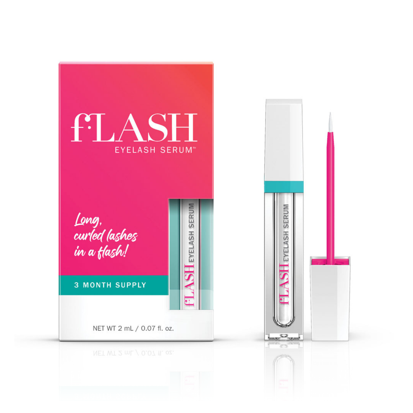 fLASH Eyelash Serum – Enhances and Strengthens Natural Lashes for Long, Curled Results, Safe Effective Formula, 2 ml (3-Month Supply)